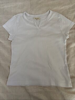 Madewell White Short-Sleeve Ribbed V-Notch Tee